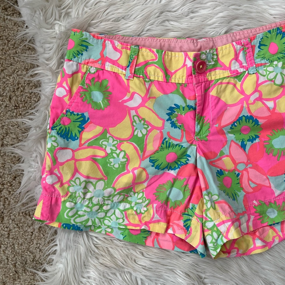 Lilly Pulitzer Multicolor Floral Print Cotton Shorts - Pink, Green, Blue - Picture 3 of 10